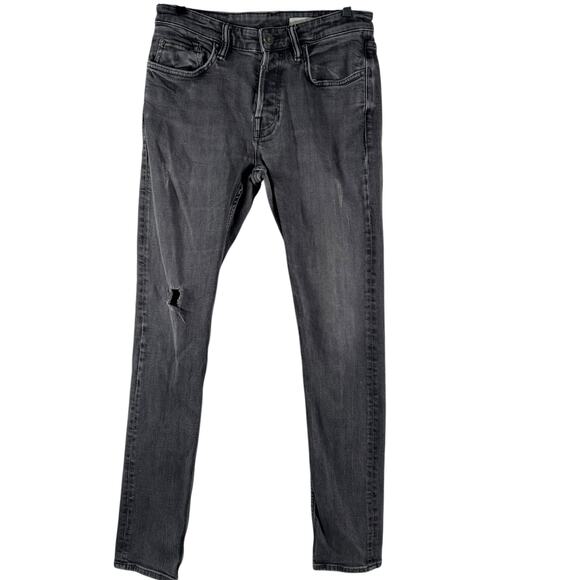 All Saints Women's Black Mid Rise Distressed Button Fly Skinny Jeans Size 30 - Picture 1 of 15